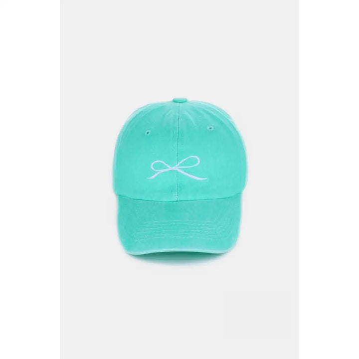 Bow Embroidered Washed Cotton Caps (Multiple Color Options)