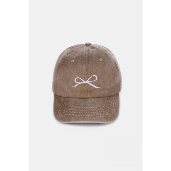 Bow Embroidered Washed Cotton Caps (Multiple Color Options)