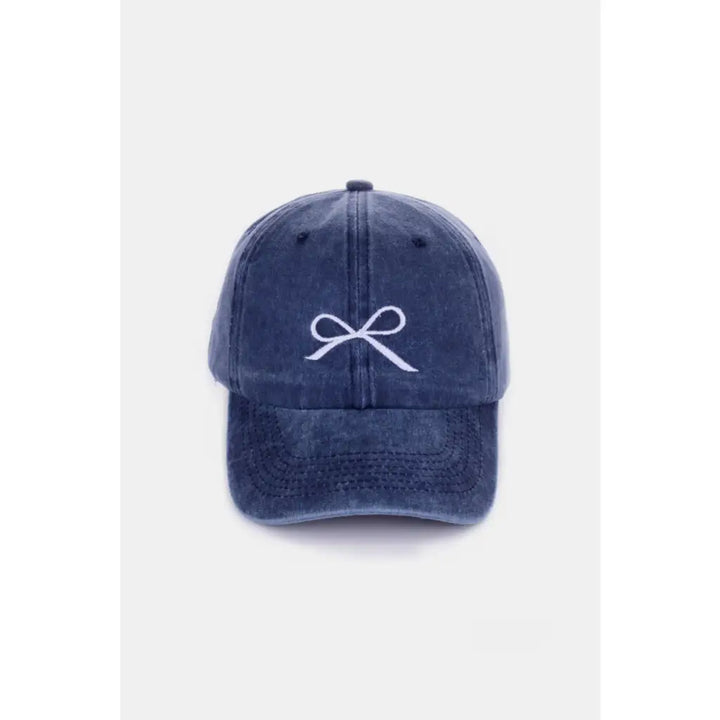 Bow Embroidered Washed Cotton Caps (Multiple Color Options)