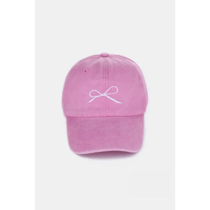 Bow Embroidered Washed Cotton Caps (Multiple Color Options)