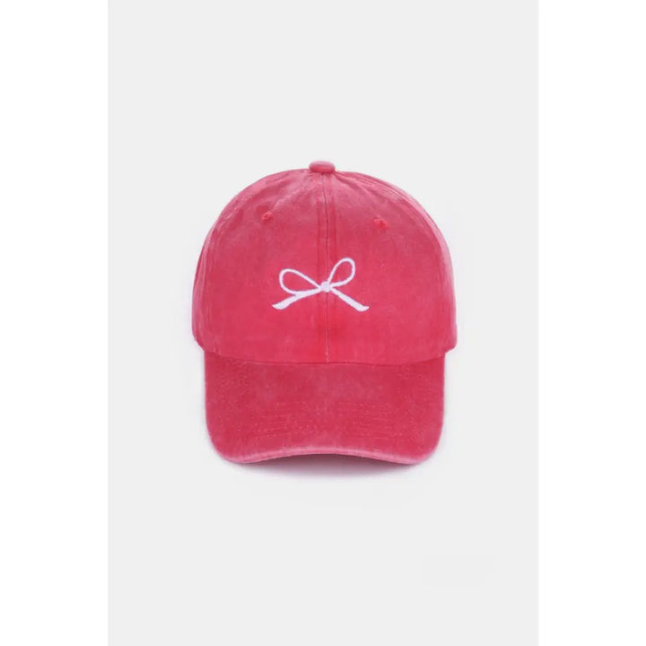 Bow Embroidered Washed Cotton Caps (Multiple Color Options)