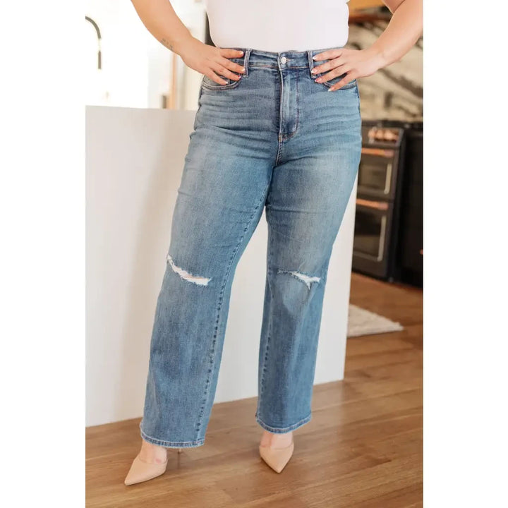 Bree High Rise Control Top Distressed Straight Jeans