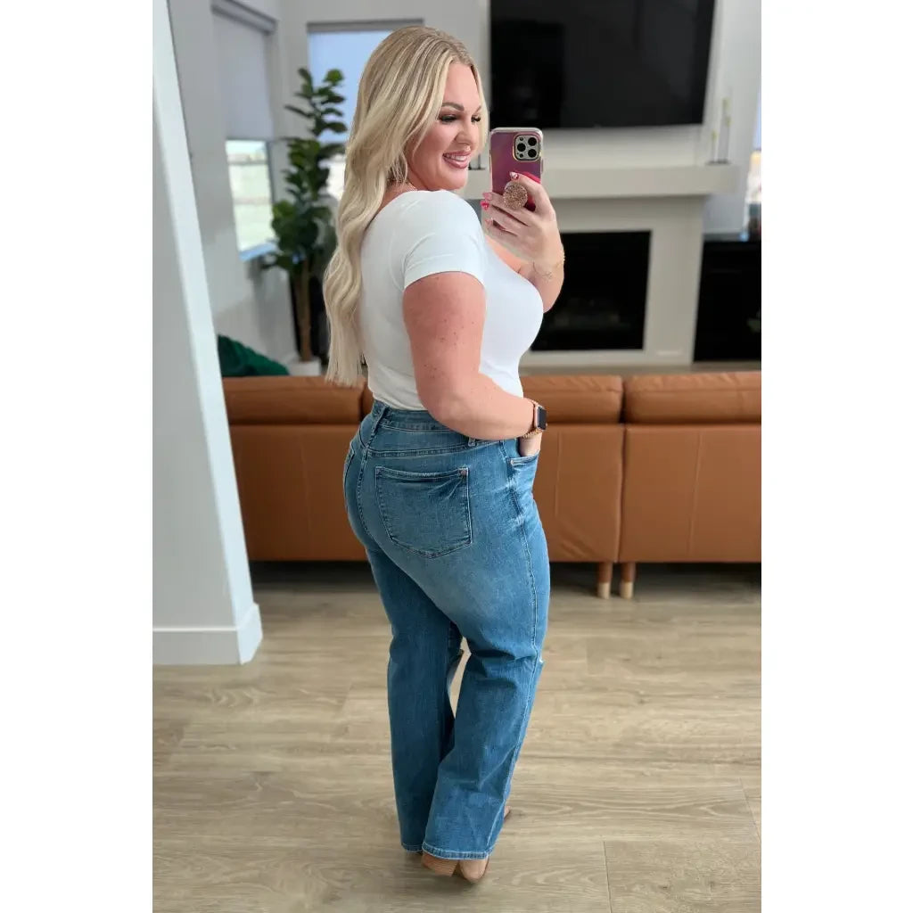 Our Bree High Rise Control Top Distressed Straight Jeans from Judy Blue are the perfect blend of fashion and function.