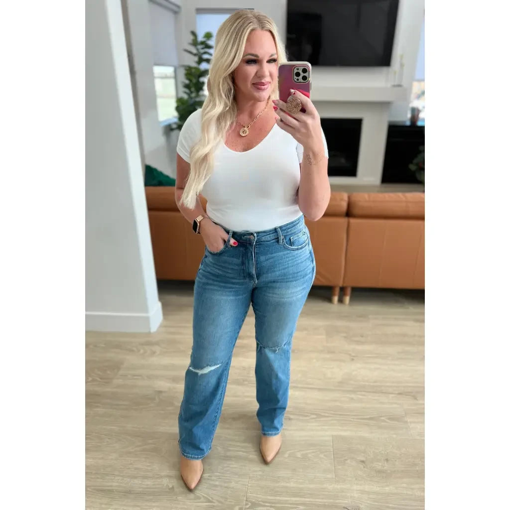 Our Bree High Rise Control Top Distressed Straight Jeans from Judy Blue are the perfect blend of fashion and function.