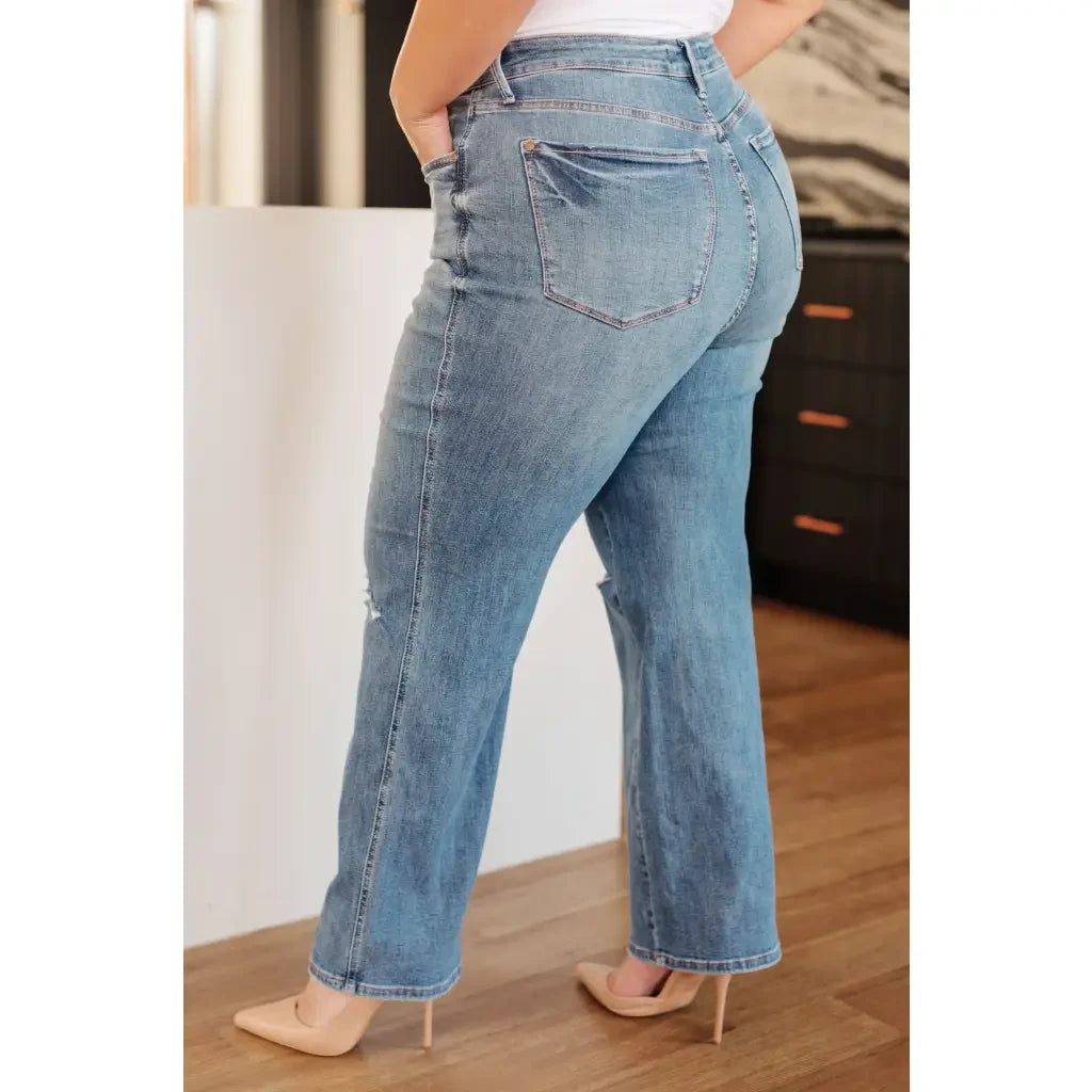 Our Bree High Rise Control Top Distressed Straight Jeans from Judy Blue are the perfect blend of fashion and function.