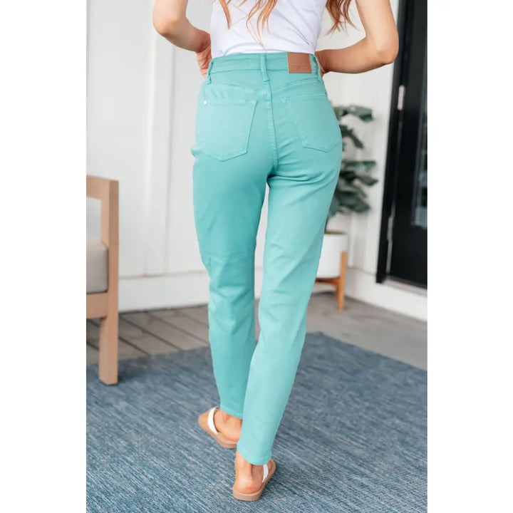 Bridgette High Rise Garment Dyed Slim Jeans in Aquamarine