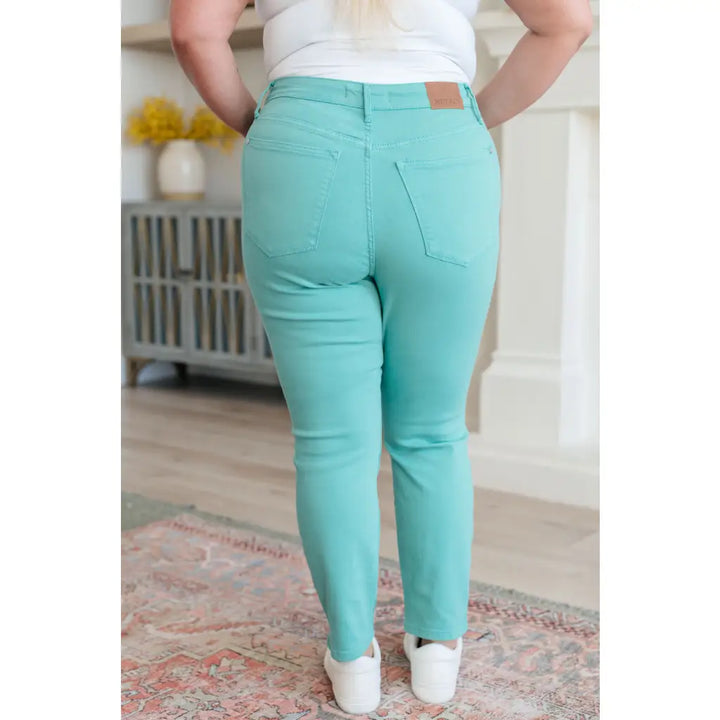 Bridgette High Rise Garment Dyed Slim Jeans in Aquamarine