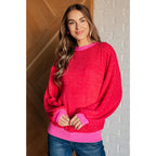 Our Bright as Lights Oversized Pink Pullover is made from lightweight French Terry and an elevated stretchy sweatshirt.
