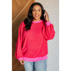 Our Bright as Lights Oversized Pink Pullover is made from lightweight French Terry and an elevated stretchy sweatshirt.
