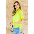 Neon citrus plus size oversized blouse with functional buttons and drop shoulders. Solves the comfy + chic style