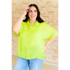 Neon citrus plus size oversized blouse with functional buttons and drop shoulders. Solves the comfy + chic style
