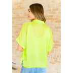 Neon citrus plus size oversized blouse with functional buttons and drop shoulders. Solves the comfy + chic style