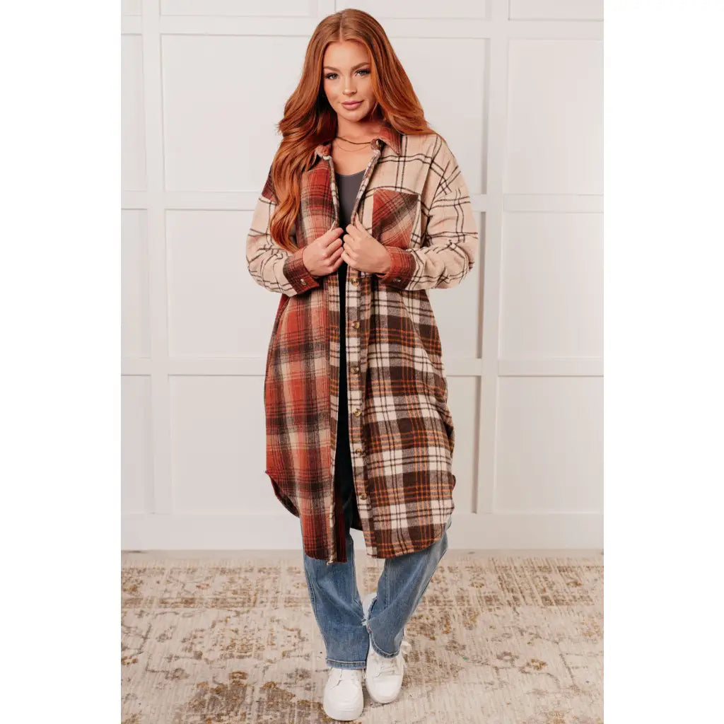 Gear up for cooler days with our Cabin Fever Flannel Plaid Long Shacket. The cozy soft and neutral toned flannel