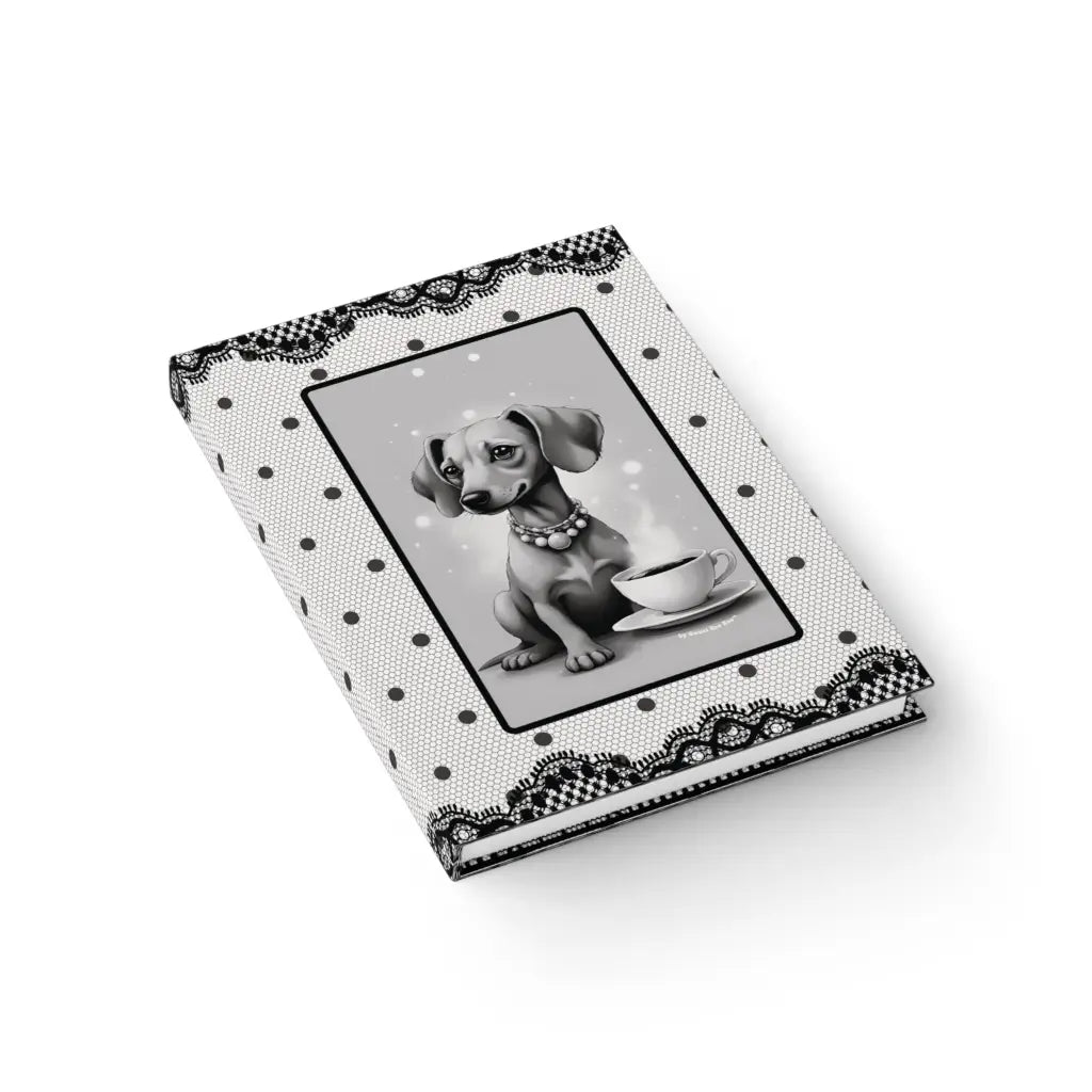 Cute and chic dachshund hardcover journal printed edge to in black white lace polka dots. 128 pages for journaling