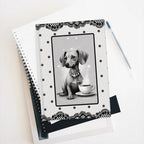 Cute and chic dachshund hardcover journal printed edge to in black white lace polka dots. 128 pages for journaling