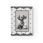 Cute and chic dachshund hardcover journal printed edge to in black white lace polka dots. 128 pages for journaling