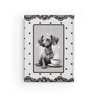 Cute and chic dachshund hardcover journal printed edge to in black white lace polka dots. 128 pages for journaling