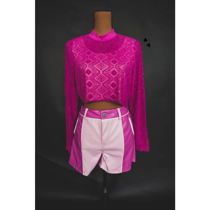 Call the Shots Mesh Sleeve Top in Pink