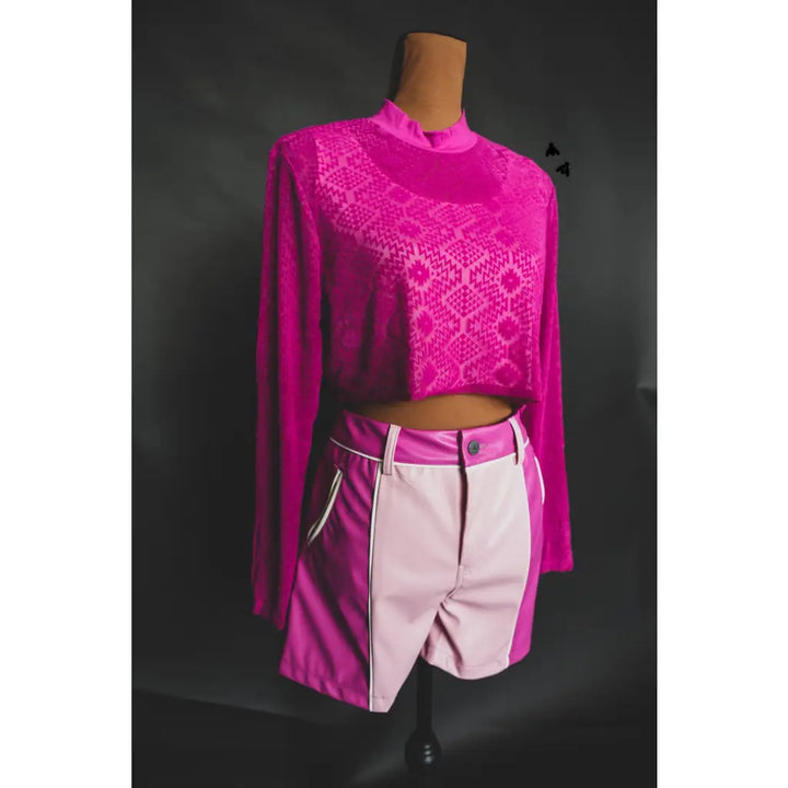 Call the Shots Mesh Sleeve Top in Pink