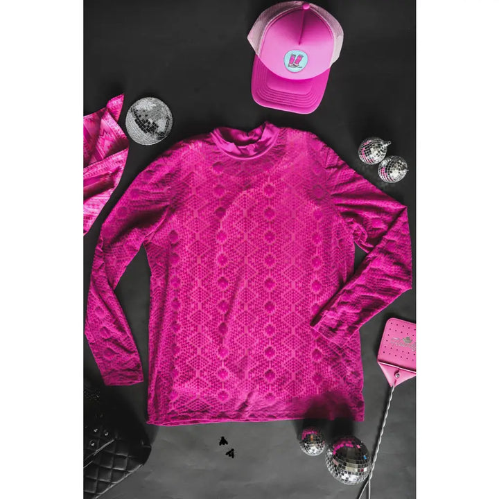 Call the Shots Mesh Sleeve Top in Pink