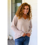 Chill out in style wearing our Calm In The Chaos V-Neck Sweater! This lightweight semi-sheer beige waffle knit sweater