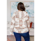 Our Caramel and Mocha Aztec Print Hoodie features a thick woven off-white brushed flannel with cozy print hooded 1/2