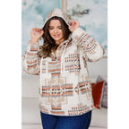 Our Caramel and Mocha Aztec Print Hoodie features a thick woven off-white brushed flannel with cozy print hooded 1/2