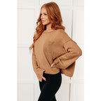 Our Caramel Feelings Boatneck Sweater features a wide boat neckline and dropped shoulder chest pocket that gives