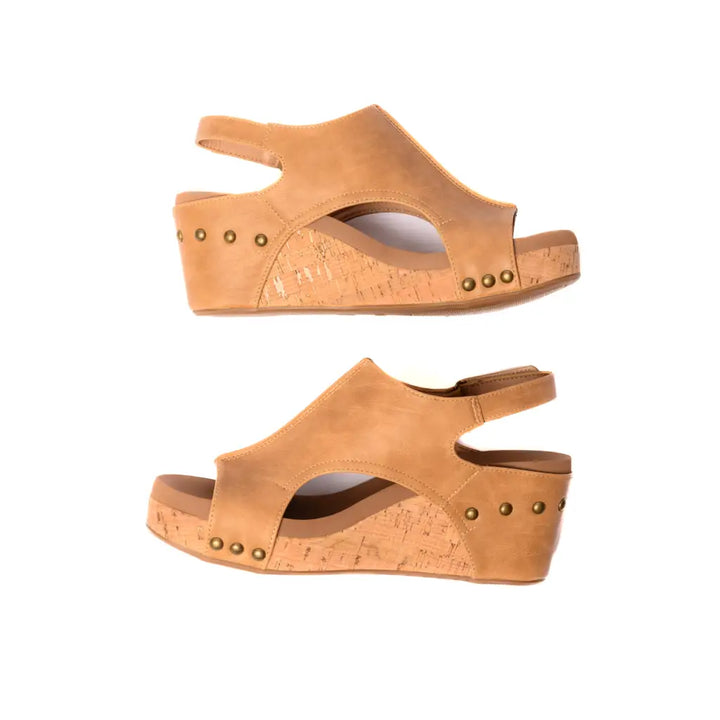 Carley Wedge Sandals in Smooth Caramel - Womens