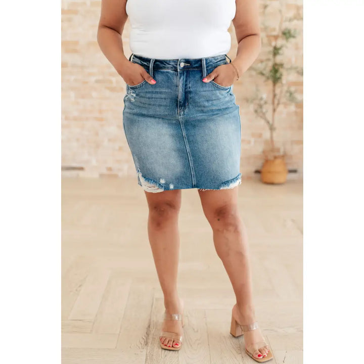 Carol High Rise Rigid Magic Denim Skirt - Womens