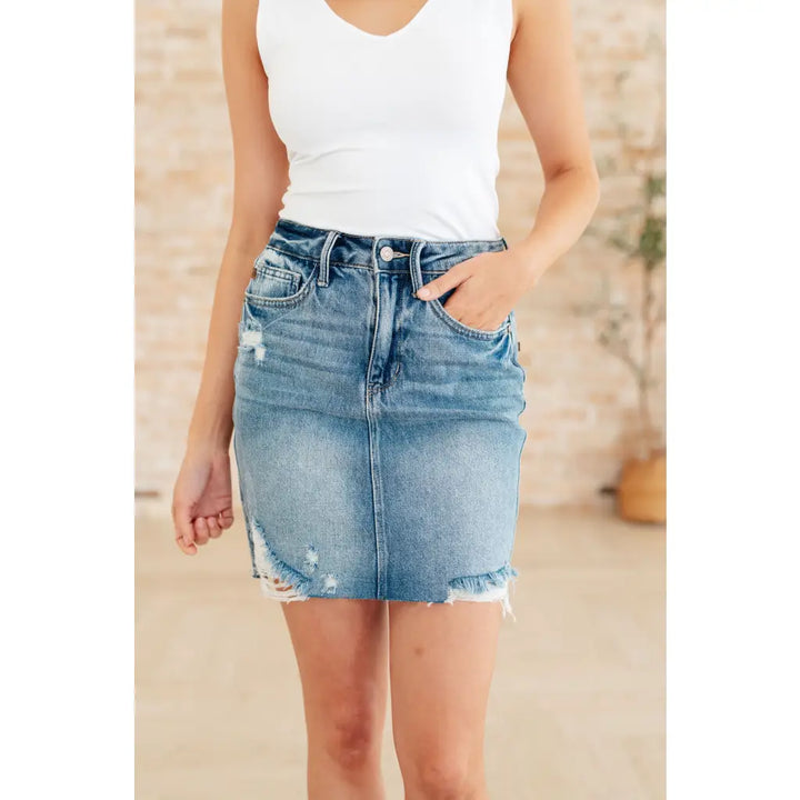 Carol High Rise Rigid Magic Denim Skirt - Womens