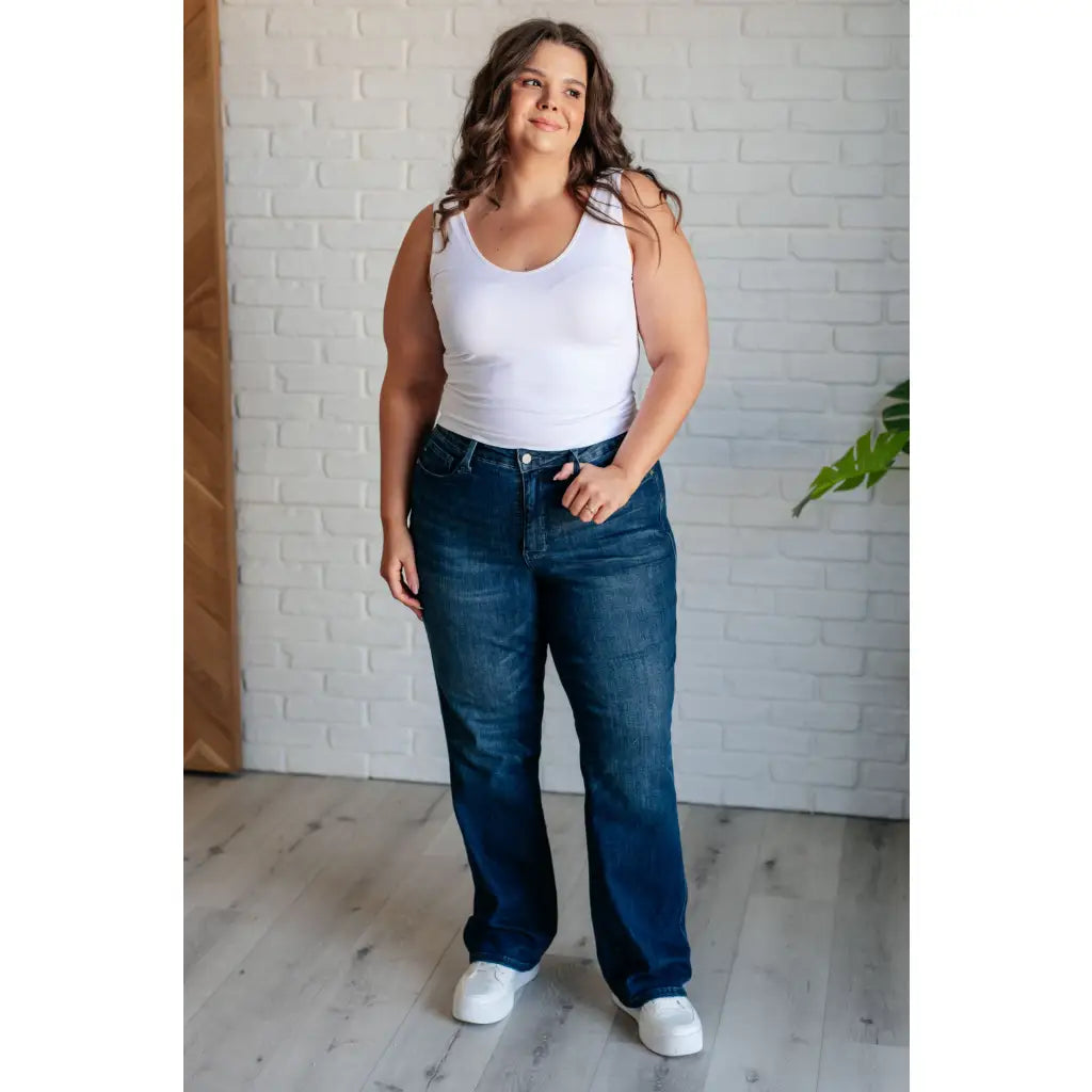 Upgrade your professional casual wardrobe with our Casual Day Mid Rise Control Top Judy Blue Jeans. The straight cut