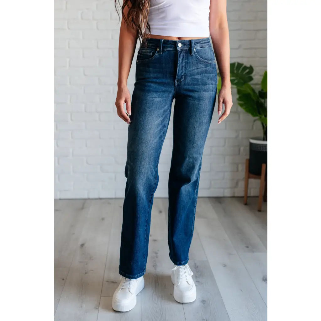 Upgrade your professional casual wardrobe with our Casual Day Mid Rise Control Top Judy Blue Jeans. The straight cut