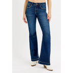 Flattering tummy control mid rise flare jeans by RISEN. Slight stretch leg-lengthening silhouette plus size friendly.