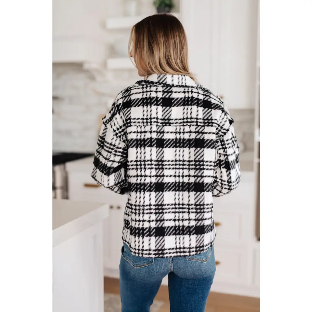 Pieces like our Cate Plaid Shacket In Black & White are hard to come by so make sure snag it while you can! Made
