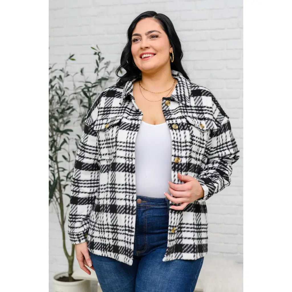 Pieces like our Cate Plaid Shacket In Black & White are hard to come by so make sure snag it while you can! Made
