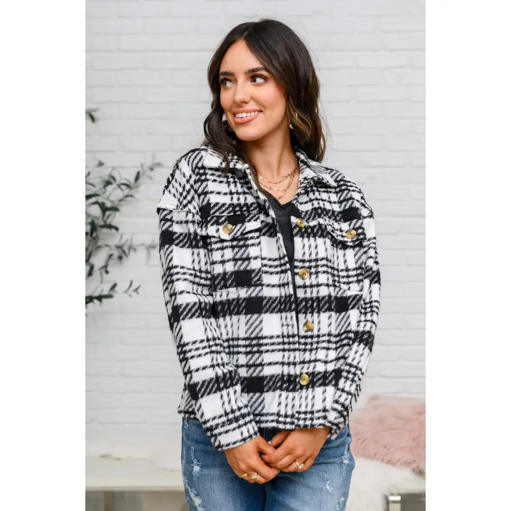 Pieces like our Cate Plaid Shacket In Black & White are hard to come by so make sure snag it while you can! Made