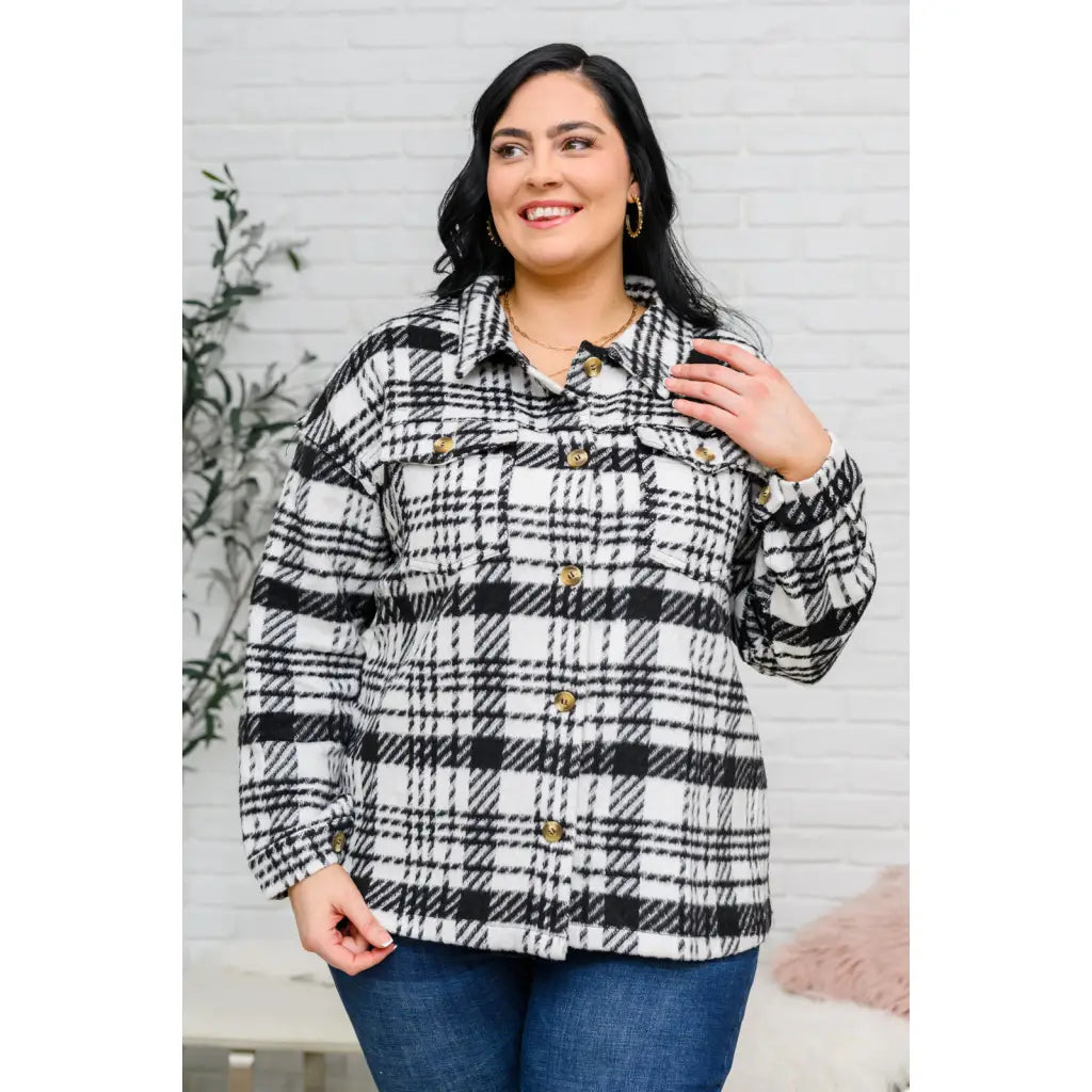 Pieces like our Cate Plaid Shacket In Black & White are hard to come by so make sure snag it while you can! Made