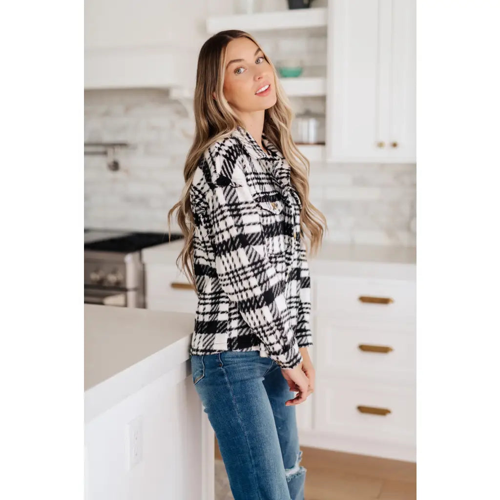 Pieces like our Cate Plaid Shacket In Black & White are hard to come by so make sure snag it while you can! Made