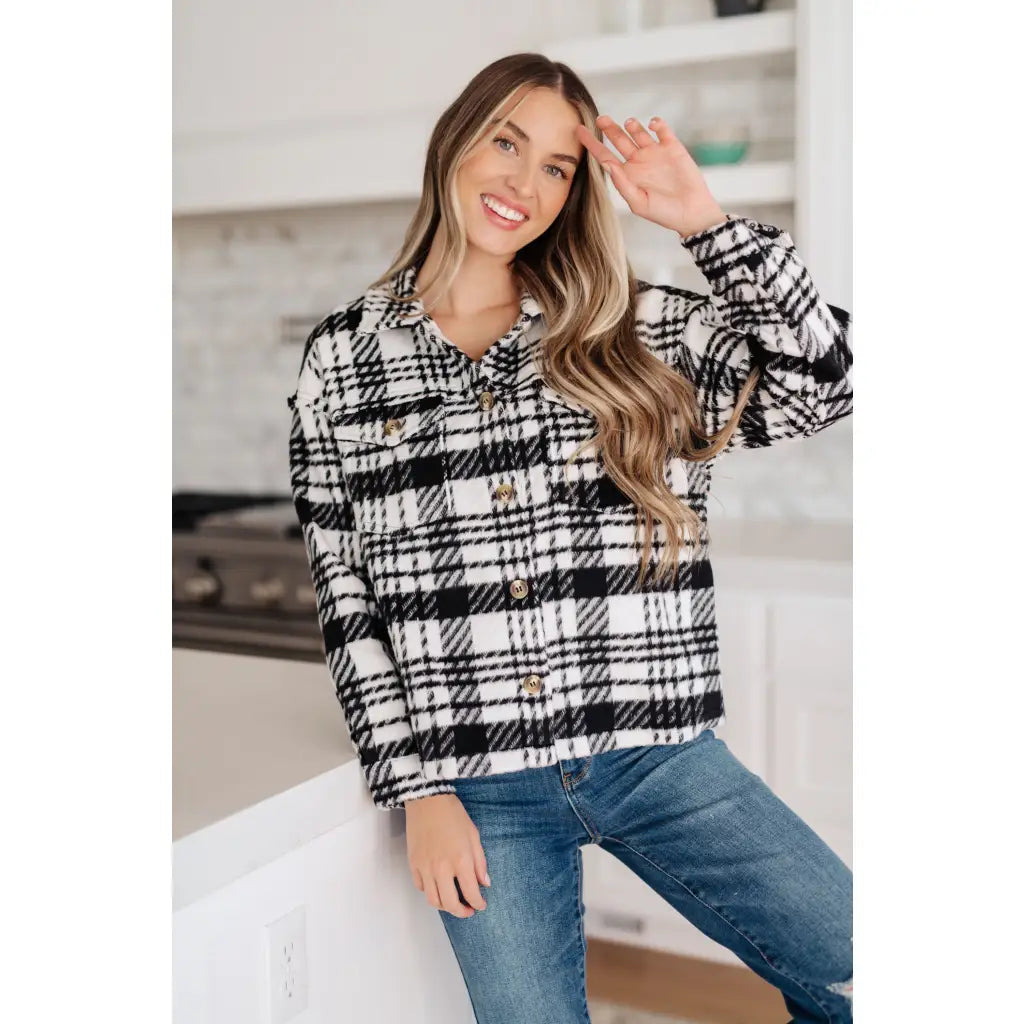 Pieces like our Cate Plaid Shacket In Black & White are hard to come by so make sure snag it while you can! Made