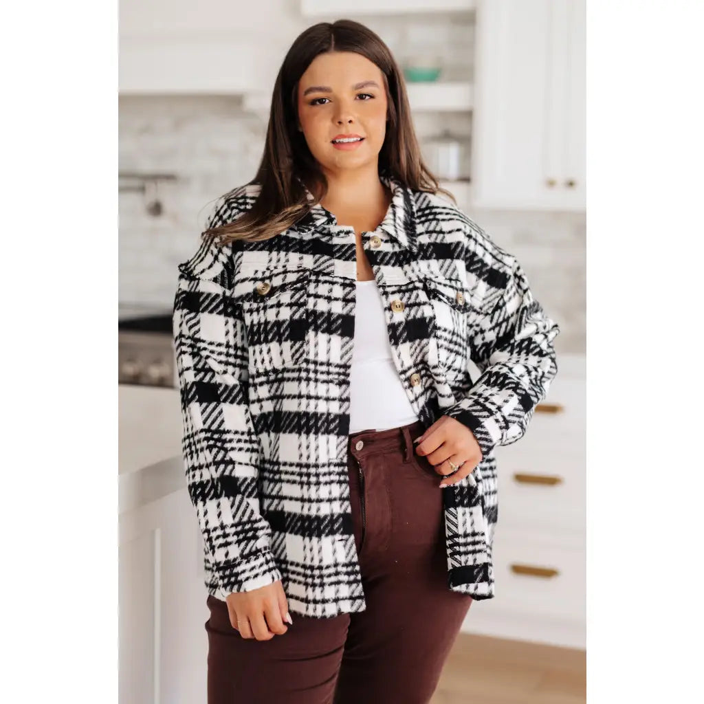 Pieces like our Cate Plaid Shacket In Black & White are hard to come by so make sure snag it while you can! Made