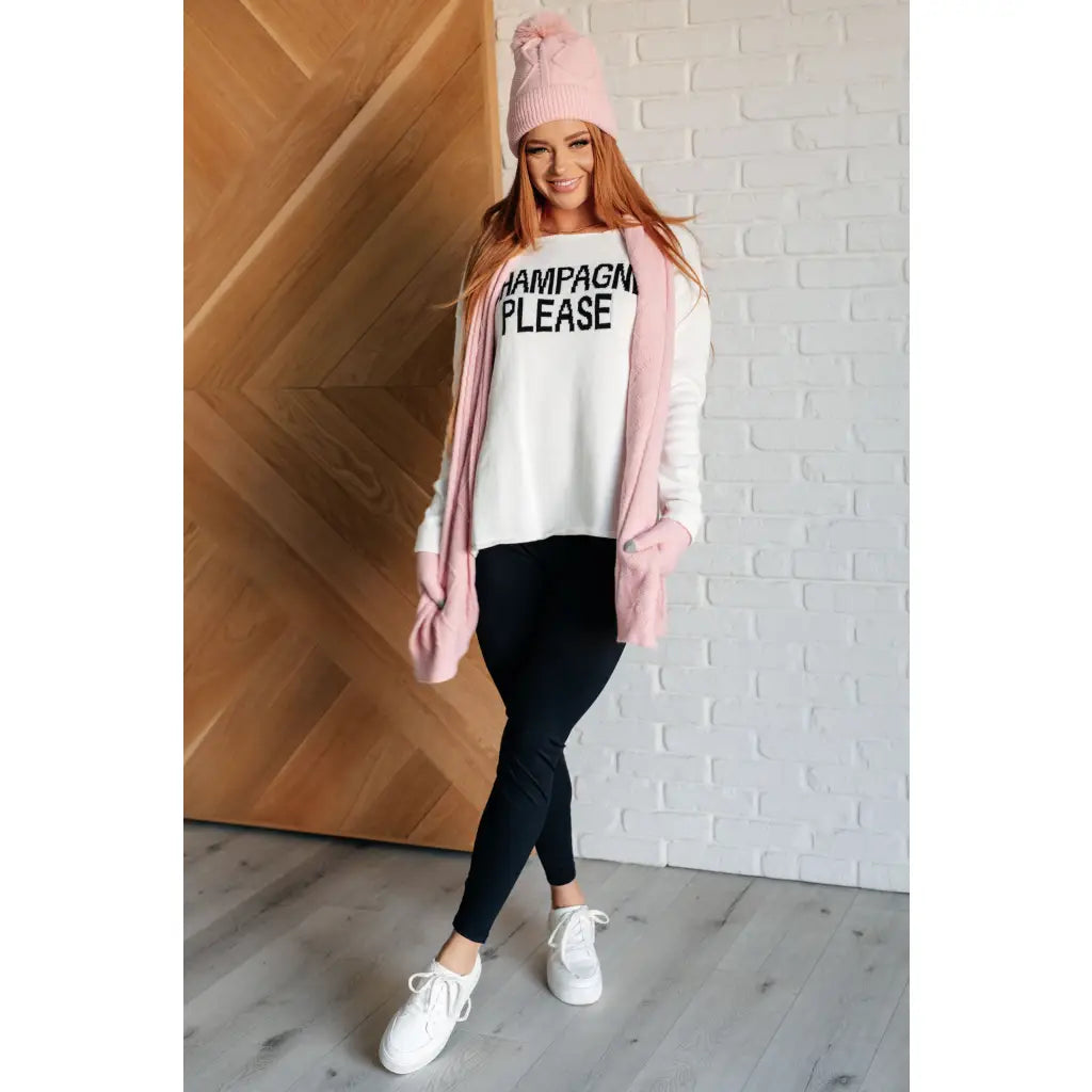 Sip some bubbly in our Champagne Please Lightweight Sweater! Made from a mid-weight off white sweater knit