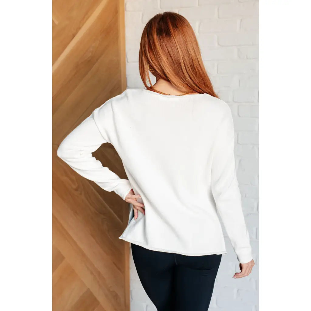 Sip some bubbly in our Champagne Please Lightweight Sweater! Made from a mid-weight off white sweater knit