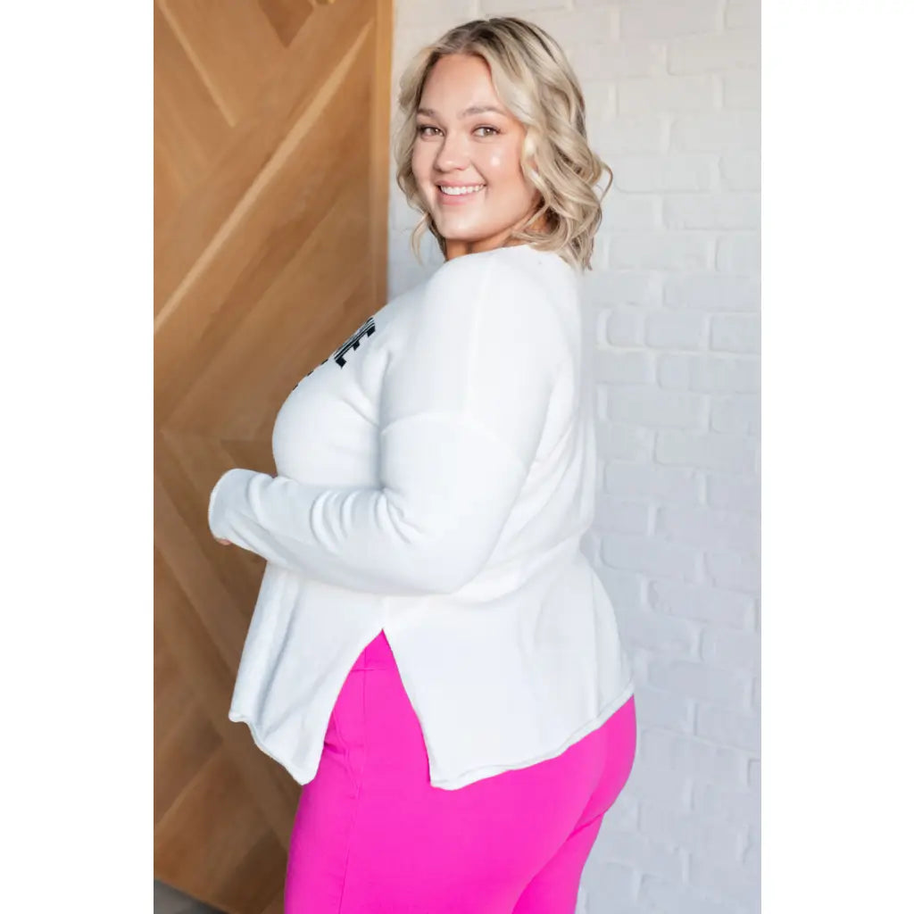 Sip some bubbly in our Champagne Please Lightweight Sweater! Made from a mid-weight off white sweater knit