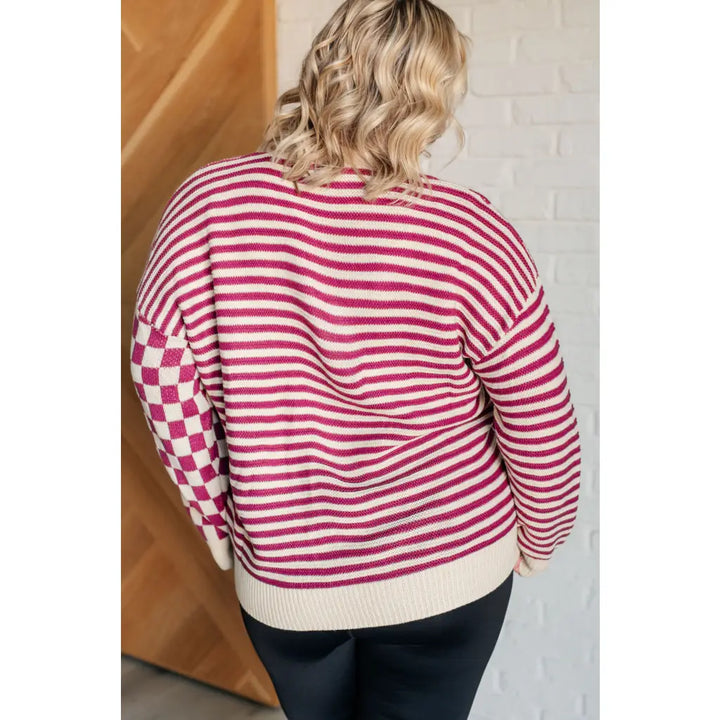 Check the Stripes Knit Cardigan in Magenta - Layers