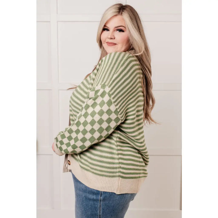 Check the Stripes Knit Cardigan in Olive - Layers