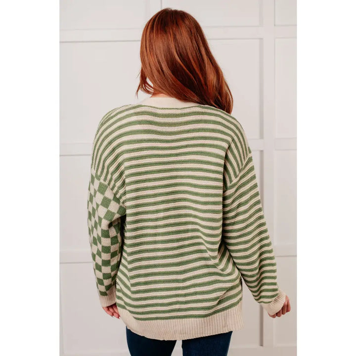 Check the Stripes Knit Cardigan in Olive - Layers