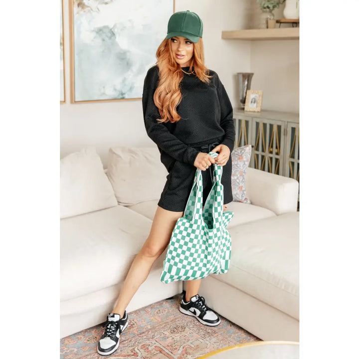 Checkerboard Big Bag in Green & White - OS - Womens