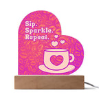 Add sparkle to your coffee bar with this heart-shaped LED acrylic plaque! A bold gift for lovers besties or boutique