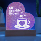 Add sparkle to your coffee bar with this heart-shaped LED acrylic plaque! A bold gift for lovers besties or boutique